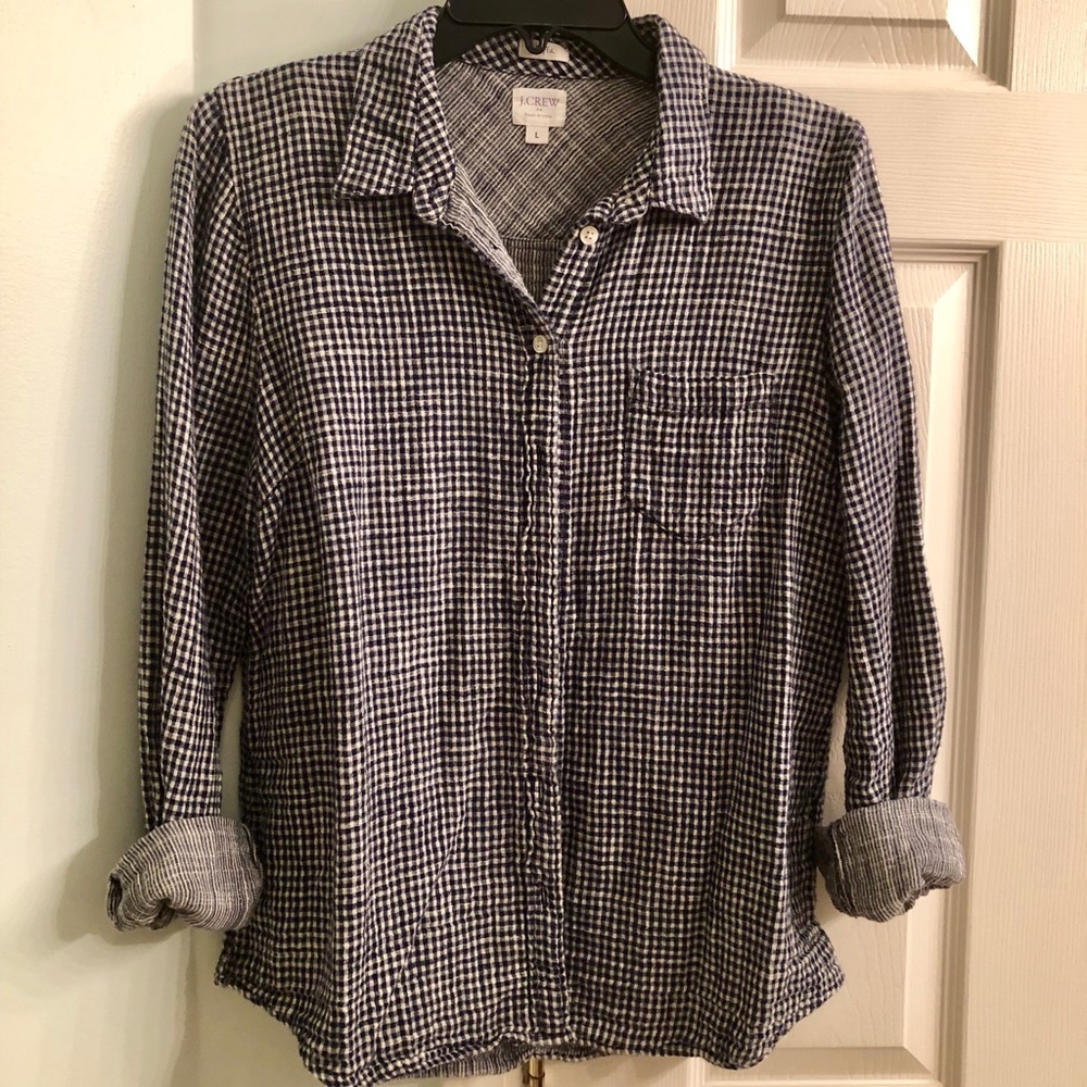 J. Crew Crinkle Gingham boyfriend
